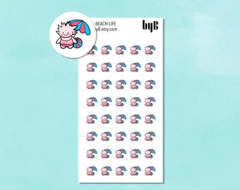 Beach Life Stickers - TUSSE, the Norwegian Happy Forest Troll, Hand drawn, 40 stickers per sheet