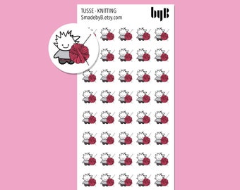 Knitting Icon - TUSSE, the Norwegian Happy Forest Troll, Hand drawn, 40 stickers per sheet