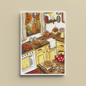 Autumn Kitchen Poster, cozy and warm - A4, A5, A6 - Home decoration - Watercolor illustration print