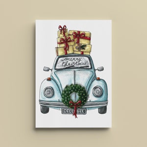 Poster di coccinella di Natale - Illustrazione di Natale - A4, A5, A6 - Decorazione per la casa - Stampa di illustrazioni ad acquerello