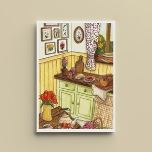 Poster Cucina primaverile, accogliente e calda - A4, A5, A6 - Decorazione della casa - Stampa illustrazione acquerello