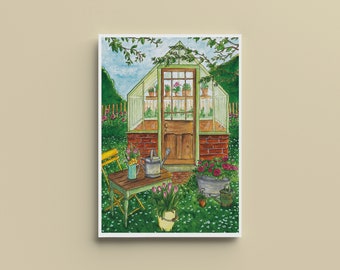 Poster Spring Greenhouse - A4, A5, A6 - Decorazione per la casa - Stampa di illustrazioni ad acquerello - Acquerello originale