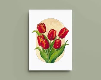 Affiche Bouquet de tulipes  -A4, A5, A6 - Décoration maison - Impression illustration Aquarelle - Printemps