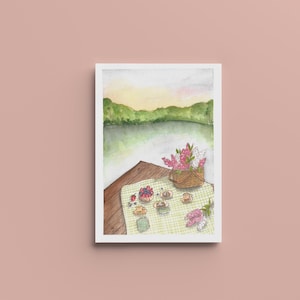 Poster Snack am Wasser – A4, A5, A6 – Heimdekoration – Aquarell-Illustrationsdruck – Original-Aquarell