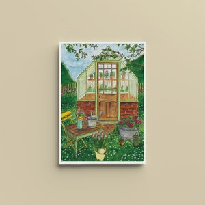 Frühlingsgewächshaus Poster - A4, A5, A6 - Wohndekoration - Aquarell Illustrationsdruck - Original Aquarell