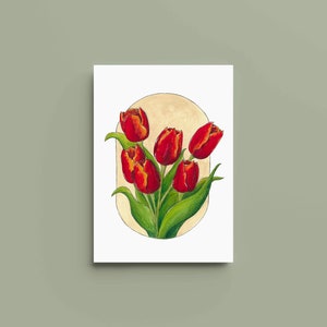 Affiche Bouquet de tulipes A4, A5, A6 Décoration maison Impression illustration Aquarelle Printemps image 1