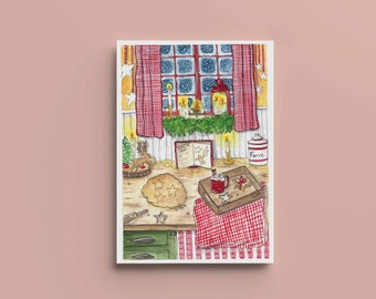 Christmas Kitchen Poster, and Cookies - Christmas Poster-A4, A5, A6 - Home Decoration - Watercolor Illustration Print - Original Watercolor