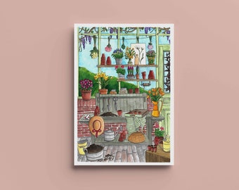 Poster Spring Greenhouse - A4, A5, A6 - Decorazione per la casa - Stampa di illustrazioni ad acquerello - Acquerello originale