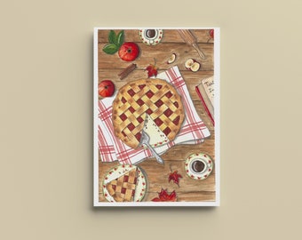 Apple Pie Poster - Autumn - A4, A5, A6 - Home Decor - Watercolor Illustration Print - Original Watercolor