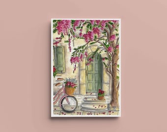 Affiche Maison de printemps - A4, A5, A6 - Décoration maison - Impression illustration Aquarelle - Aquarelle Originale