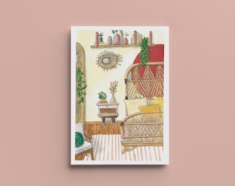 Affiche D’une chambre Cosy/Vintage  -A4, A5, A6 - Décoration maison - Impression illustration Aquarelle - Aquarelle Originale