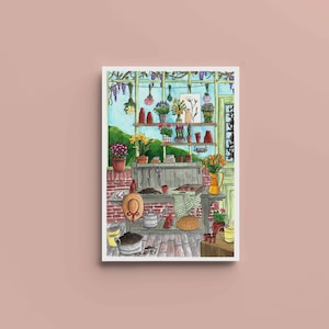 Spring Greenhouse Poster - A4, A5, A6 - Home decoration - Watercolor illustration print - Original watercolor