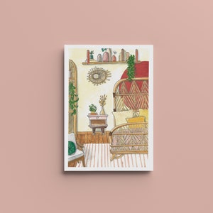 Cozy/Vintage One Bedroom Poster -A4, A5, A6 - Home Décor - Watercolor Illustration Printing - Original Watercolor