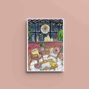 Poster Snack im Wintergewächshaus - A4, A5, A6 - Wohndekoration - Aquarell Illustration Druck - Original Aquarell