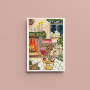 Weihnachtssnack am Feuer Poster - Weihnachtsposter - A4, A5, A6 - Wohndekoration - Aquarell-Illustrationsdruck - Original-Aquarell
