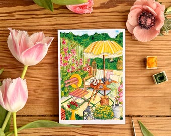 Affiche Jardin d’été   -A4, A5, A6 - Décoration maison - Impression illustration Aquarelle - Aquarelle Originale