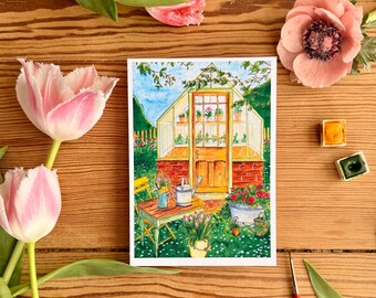 Affiche Serre de printemps - A4, A5, A6 - Décoration maison - Impression illustration Aquarelle - Aquarelle Originale