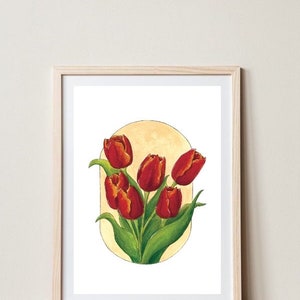 Affiche Bouquet de tulipes A4, A5, A6 Décoration maison Impression illustration Aquarelle Printemps image 4