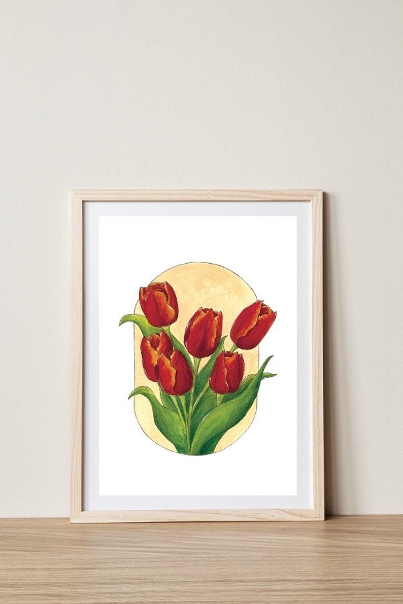 Affiche Bouquet de tulipes A4, A5, A6 Décoration maison Impression illustration Aquarelle Printemps image 4