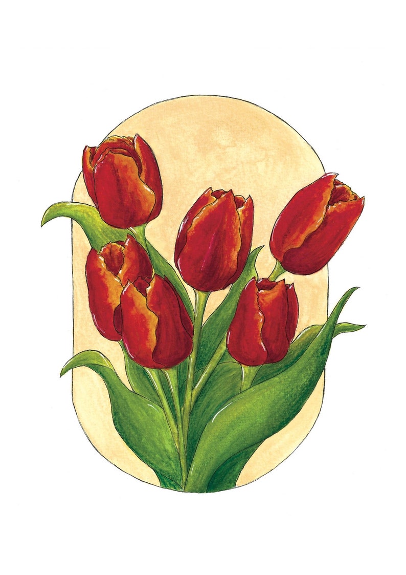 Affiche Bouquet de tulipes A4, A5, A6 Décoration maison Impression illustration Aquarelle Printemps image 2