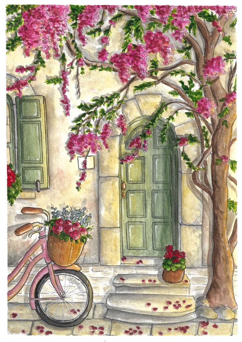 Affiche Maison de printemps A4, A5, A6 Décoration maison Impression illustration Aquarelle Aquarelle Originale image 6