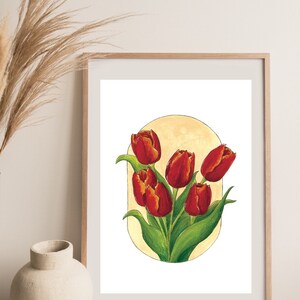 Affiche Bouquet de tulipes A4, A5, A6 Décoration maison Impression illustration Aquarelle Printemps image 3