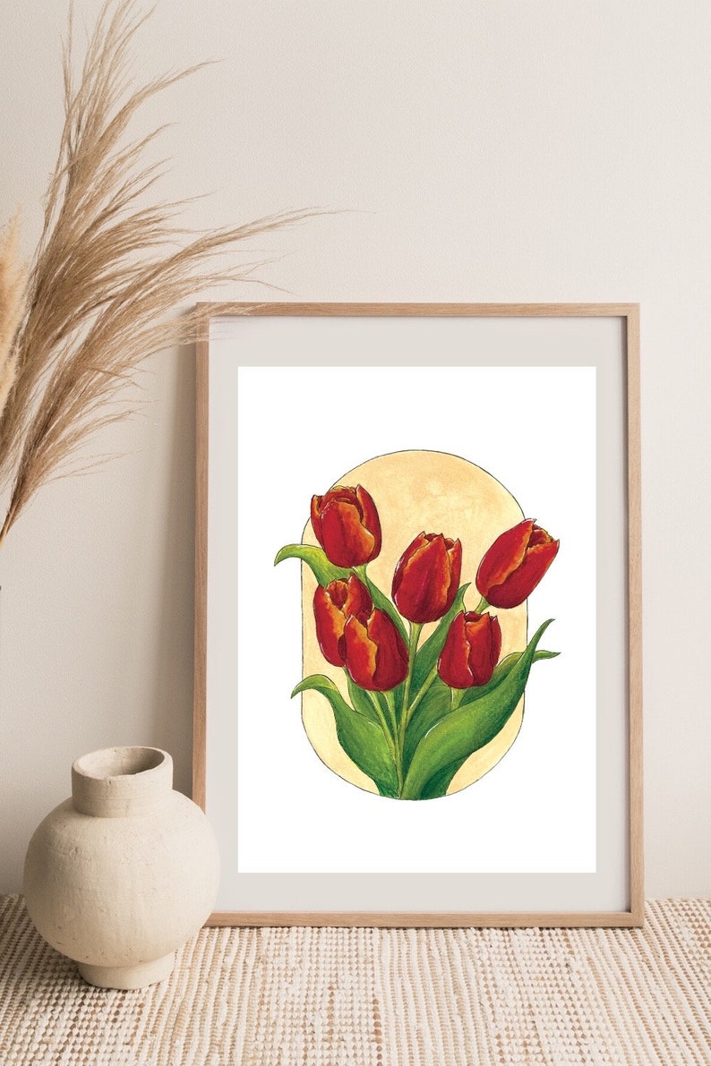 Affiche Bouquet de tulipes A4, A5, A6 Décoration maison Impression illustration Aquarelle Printemps image 3