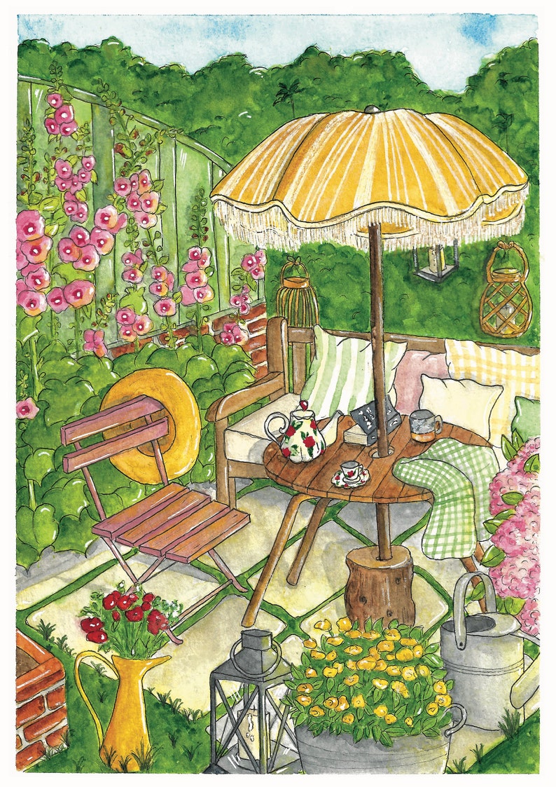Summer garden poster A4, A5, A6 Home decor Watercolor illustration print Original watercolor image 6