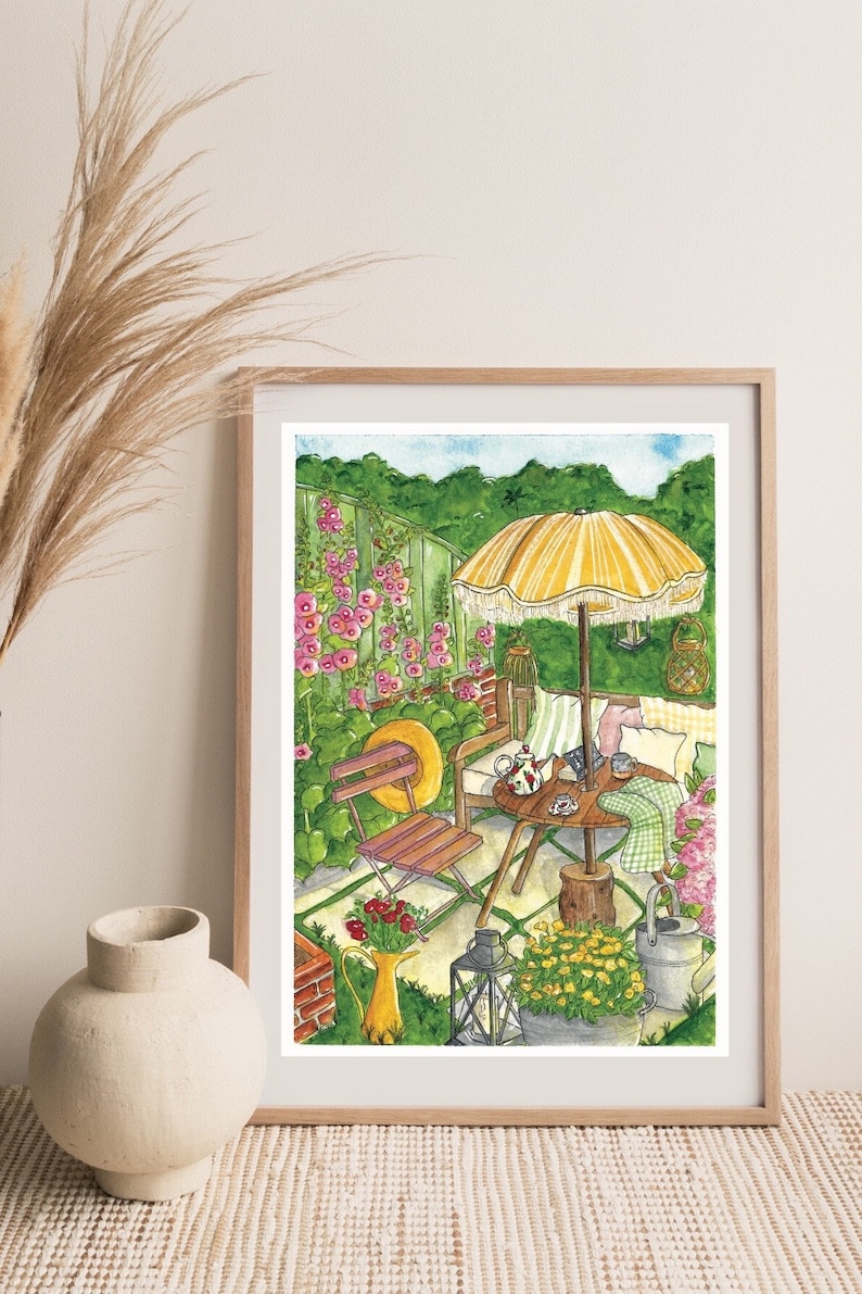 Affiche Jardin dété A4, A5, A6 Décoration maison Impression illustration Aquarelle Aquarelle Originale image 5