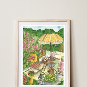 Affiche Jardin dété A4, A5, A6 Décoration maison Impression illustration Aquarelle Aquarelle Originale image 4