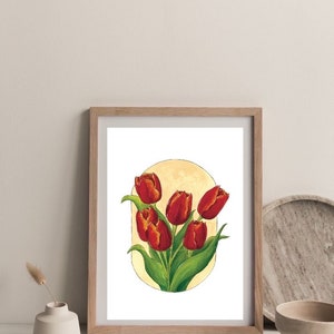 Affiche Bouquet de tulipes A4, A5, A6 Décoration maison Impression illustration Aquarelle Printemps image 5