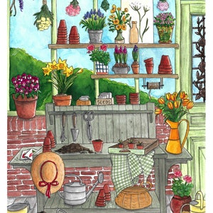 Affiche Serre de Printemps A4, A5, A6 Décoration maison Impression illustration Aquarelle Aquarelle Originale image 2