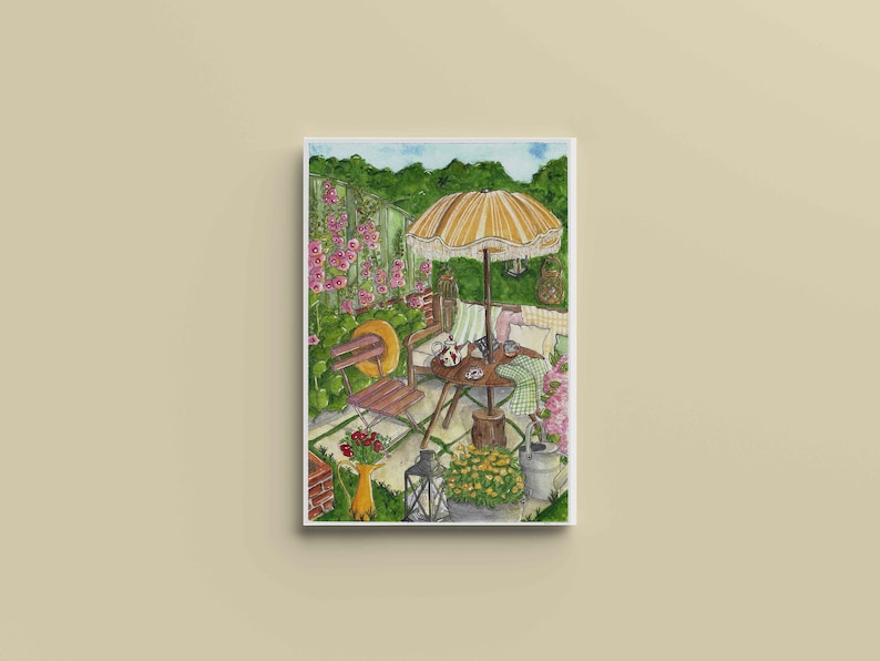 Summer garden poster A4, A5, A6 Home decor Watercolor illustration print Original watercolor image 1