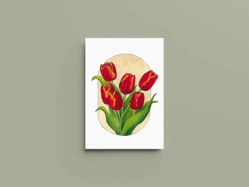 Affiche Bouquet de tulipes A4, A5, A6 Décoration maison Impression illustration Aquarelle Printemps image 1