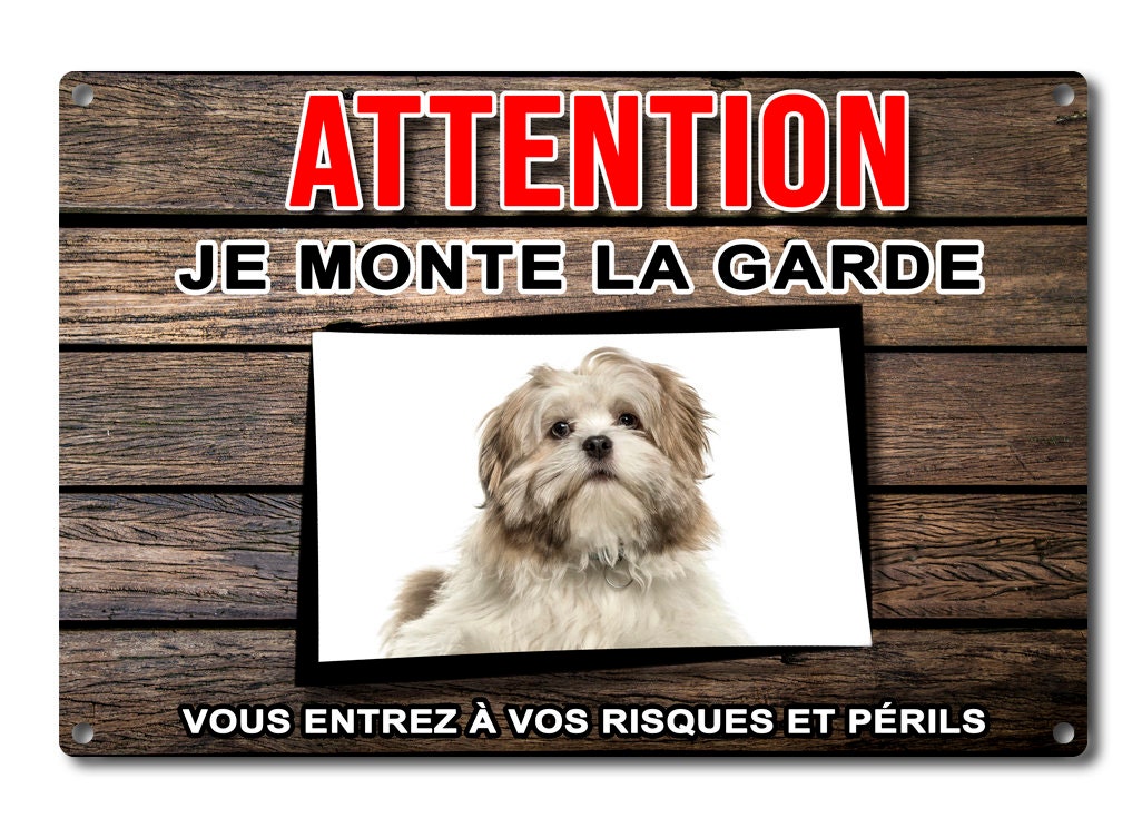 Plaque Lhassa Apso Pancarte Pour Barrière Panneau de Portail en Aluminium Attention Au Chien Je Mont