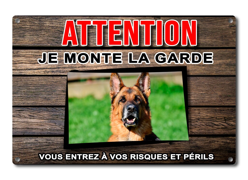 Plaque Berger Allemand Pancarte Pour Barrière Panneau de Portail en Aluminium Attention Au Chien Je 