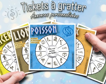Ticket scratching game card Astro / Horoscope personalized announcement pregnancy, event, request, birth, birthday, wedding