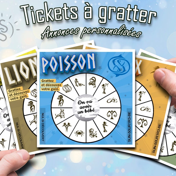 Ticket à gratter carte de jeu Astro / Horoscope annonce personnalisée grossesse, événement, demande, naissance, anniversaire, mariage