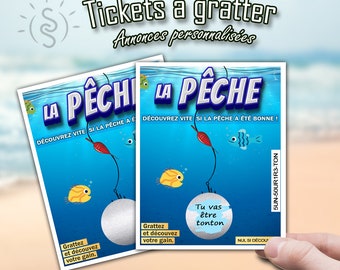 Scratch ticket Announcement pregnancy theme fishing custom game card, event, birth, birthday, wedding