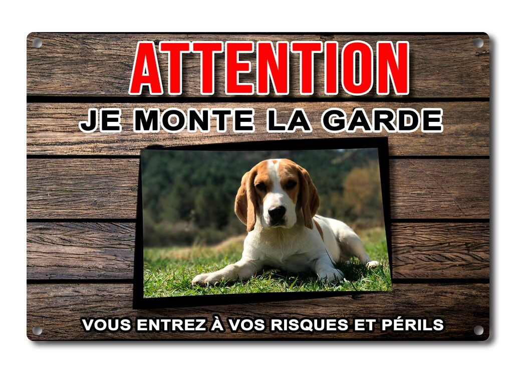 Plaque Beagle Pancarte Pour Barrière Panneau de Portail en Aluminium Attention Au Chien Je Monte La 