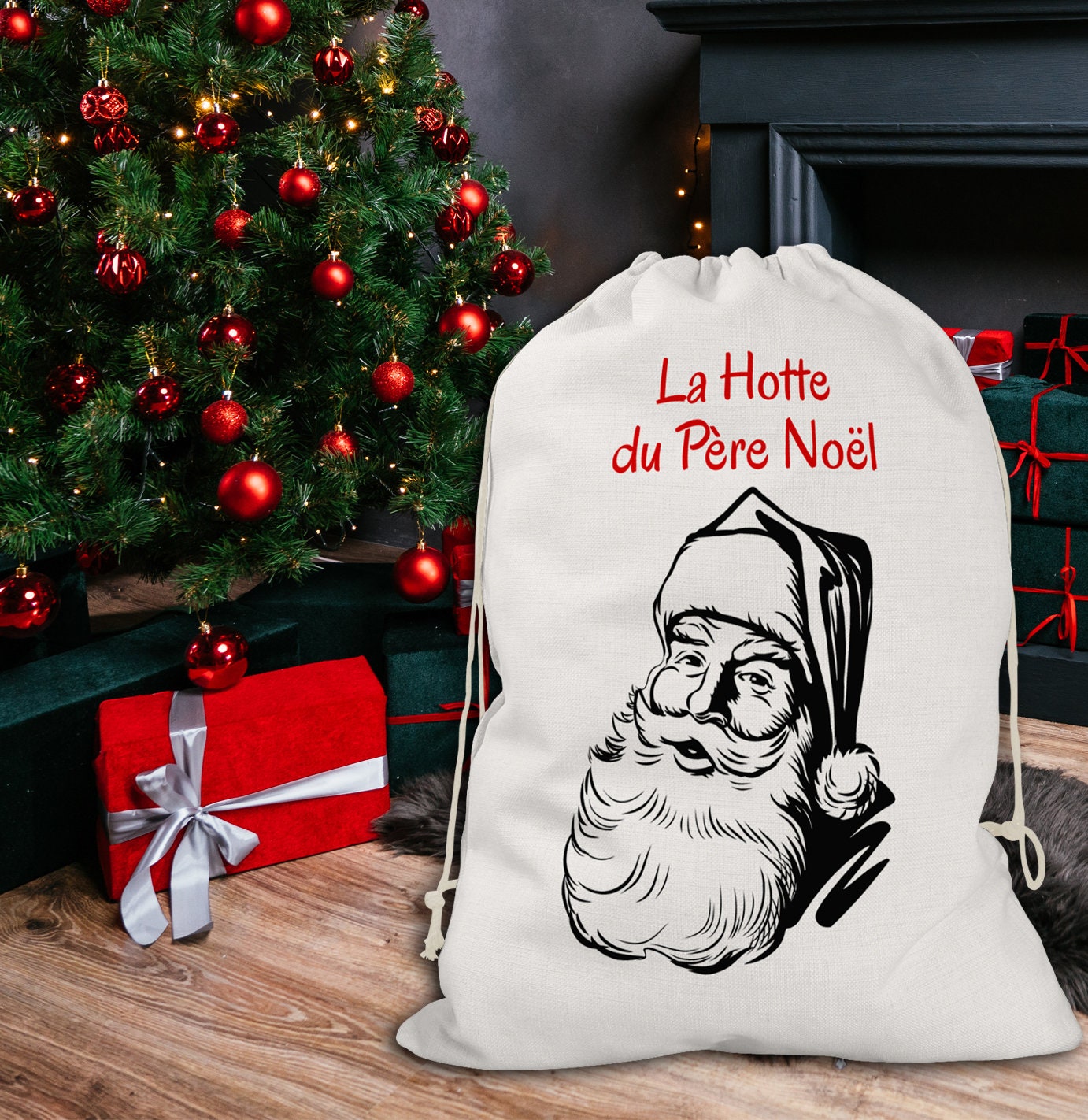 Hotte Du Père Noël Sac à Cadeau Emballage Réutilisable de Décoration Déguisement
