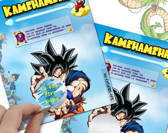 Ticket à gratter carte de jeu Kaméhaméha dbz fan annonce personnalisée grossesse, naissance, mariage