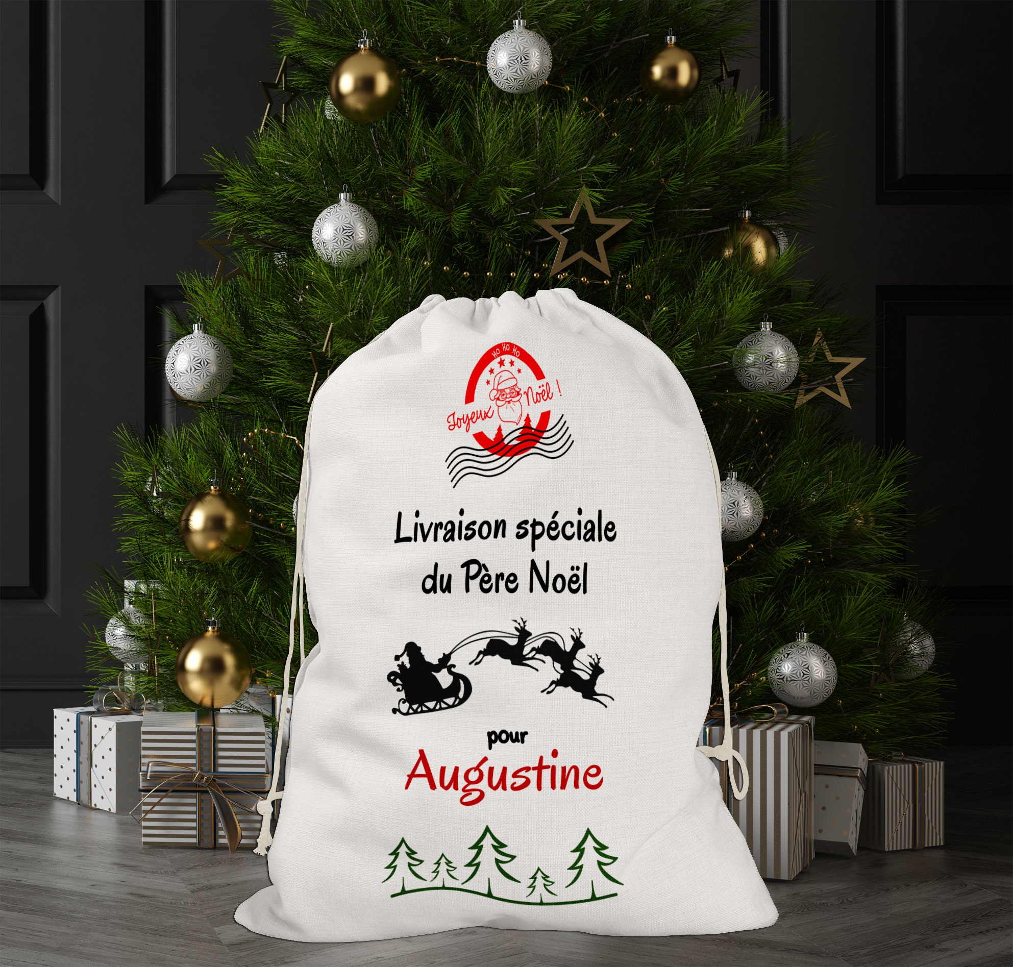 Hotte de Noel Personnalisée Au Prénom L'enfant Sac à Cadeau Emballage Réutilisable Noël Décoration D