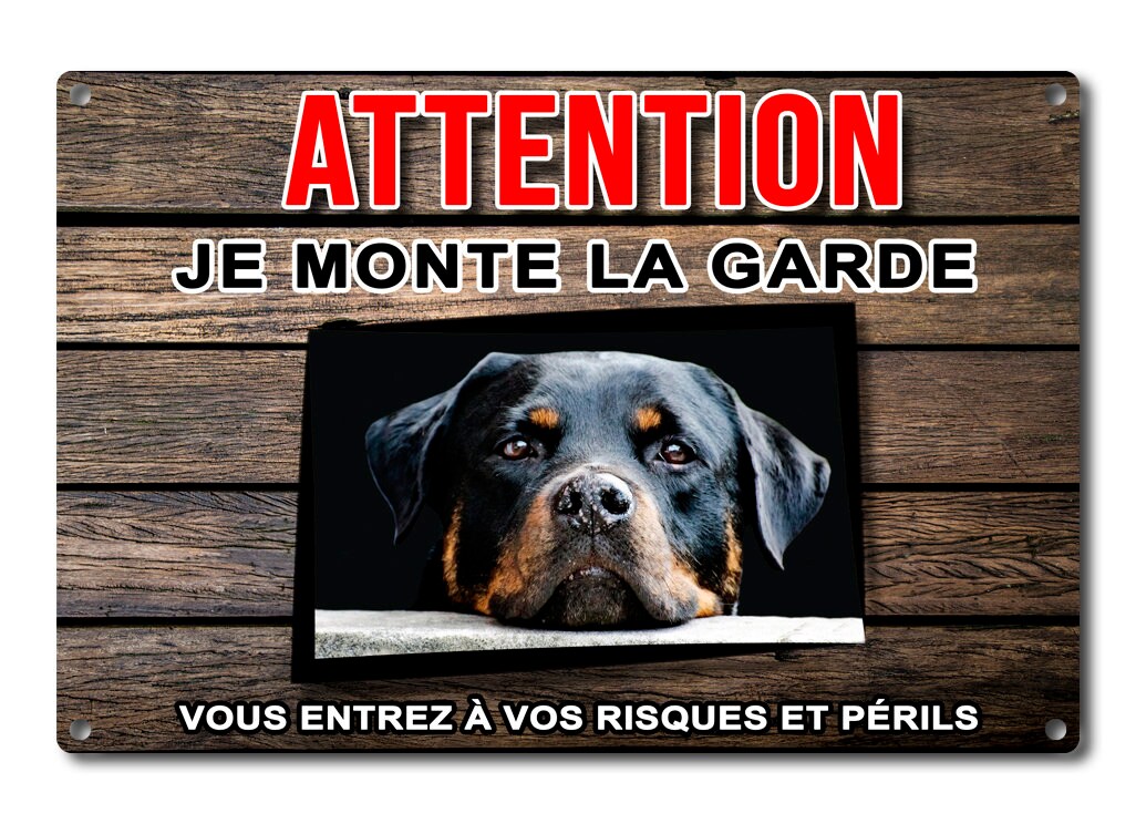 Plaque Rottweiler Pancarte Pour Barrière Panneau de Portail en Aluminium Attention Au Chien Je Monte