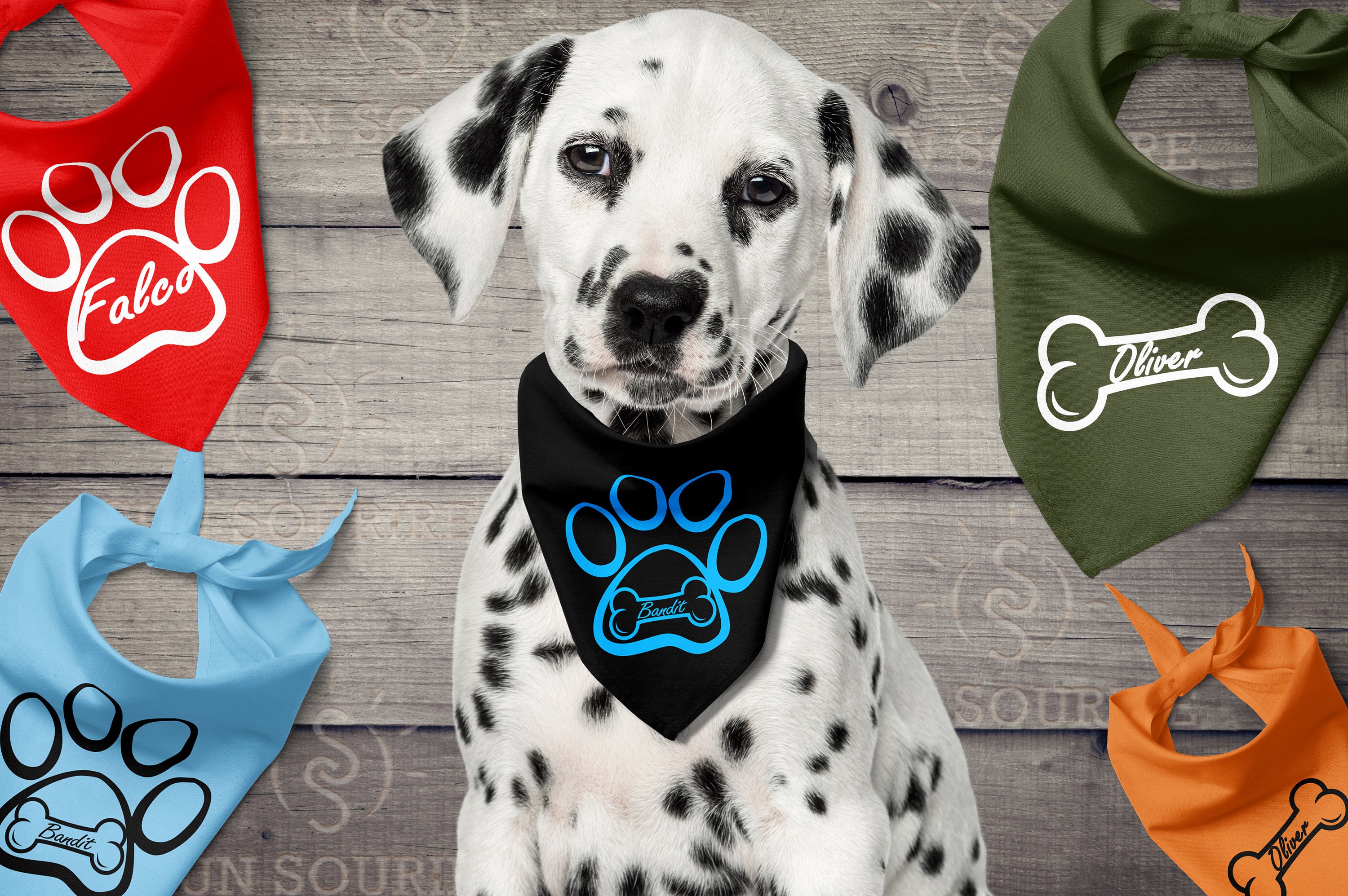 Bandana Foulard Personnalisé Au Prénom Du Chien Accessoire 3 Modèles Différents Patte; Os; Os Dans L