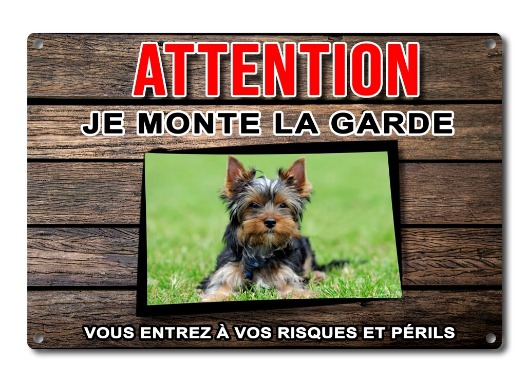 Plaque Yorkshire Pancarte Pour Barrière Panneau de Portail en Aluminium Attention Au Chien Je Monte 