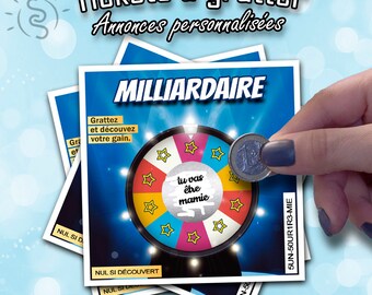 Ticket à gratter millionnaire parodie milliardaire carte de jeu annonce personnalisée grossesse, événement, naissance, anniversaire, mariage