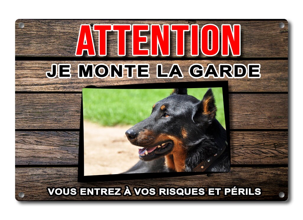 Plaque Beauceron Pancarte Pour Barrière Panneau de Portail en Aluminium Attention Au Chien Je Monte 