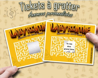 Ticket à gratter annonce personnalisée grossesse, événement, naissance, anniversaire, mariage carte a gratter