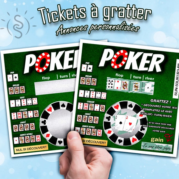 Ticket à gratter carte de jeu casino poker annonce personnalisée grossesse, événement, demande, naissance, anniversaire, mariage
